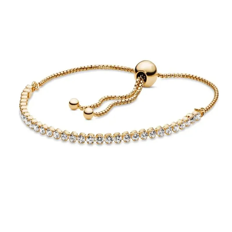 New 100% 925 Silver Shining Tennis Bracelet Rope Sliding Buckle Bracelet DIY Charming Jewelry Gifts Fashion Light Luxury