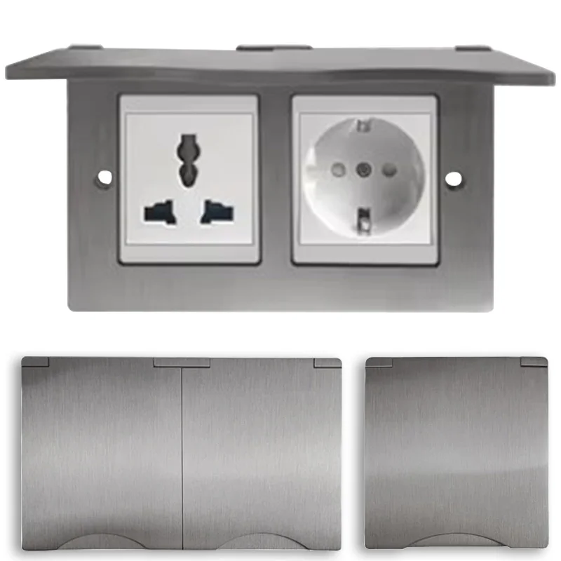 Wall Mount 1 GANG 2 GANG 8 มม.แผงสแตนเลสซ็อกเก็ต 13A สวิทช์ซ็อกเก็ตคอมพิวเตอร์ซ็อกเก็ตโทรศัพท์ไทย US UK EU ฝรั่งเศส 1