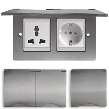 Wall Mount 1 GANG 2 GANG 8 มม.แผงสแตนเลสซ็อกเก็ต 13A สวิทช์ซ็อกเก็ตคอมพิวเตอร์ซ็อกเก็ตโทรศัพท์ไทย US UK EU ฝรั่งเศส 1