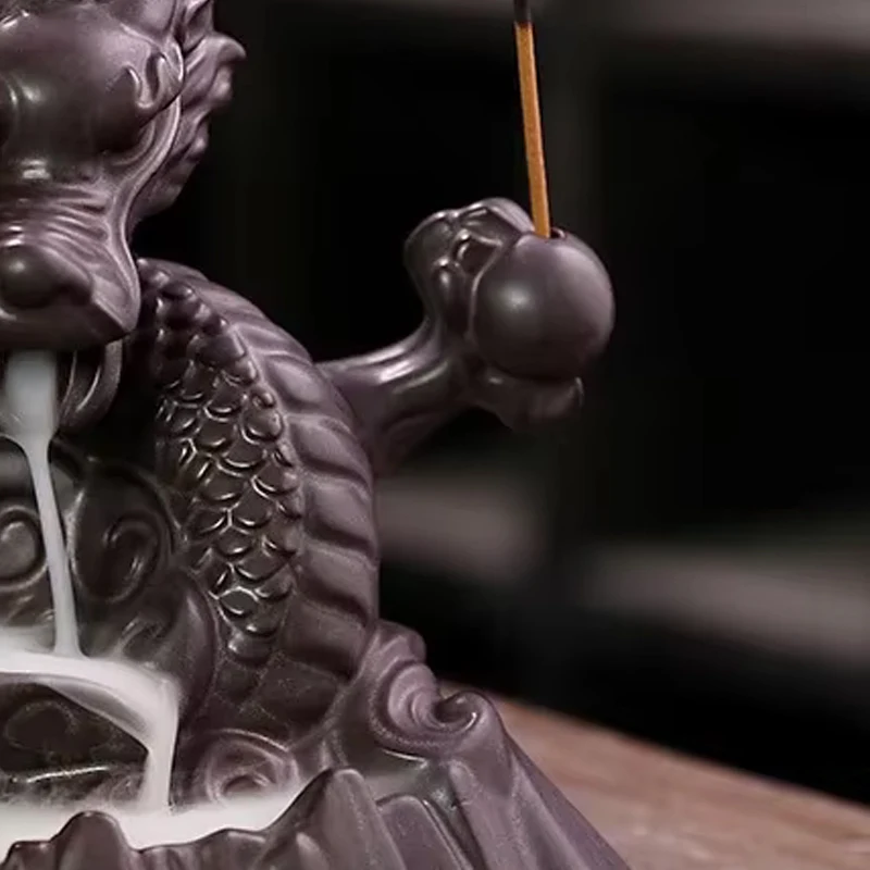 Creative Dragon shaped Incense Burner, Ceramic Purple Sand, Home Indoor Zen Tea Ceremony Living Room Office Fragrance Stove, 1Pc