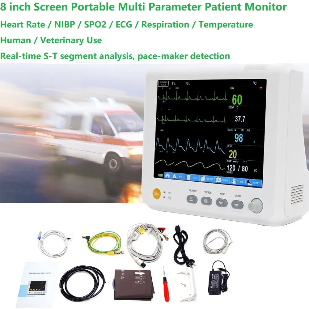 7 / 8 / 10 Inch Screen Human Vet use portable 6-Parameter Vital Signs Monitor ECG/NIBP/PR/SPO2/RESP/TEMP Patient Monitor