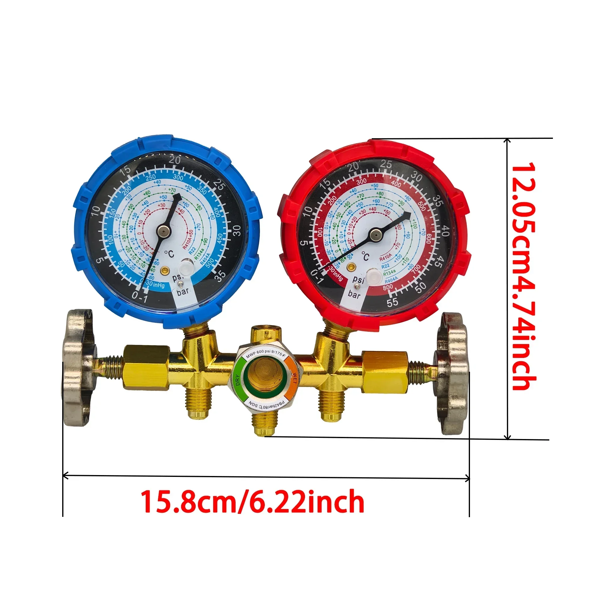 Refrigerant Manifold Meter Kit for automotive air conditioning charging of R410A, R22, R134a, R404A refrigerants