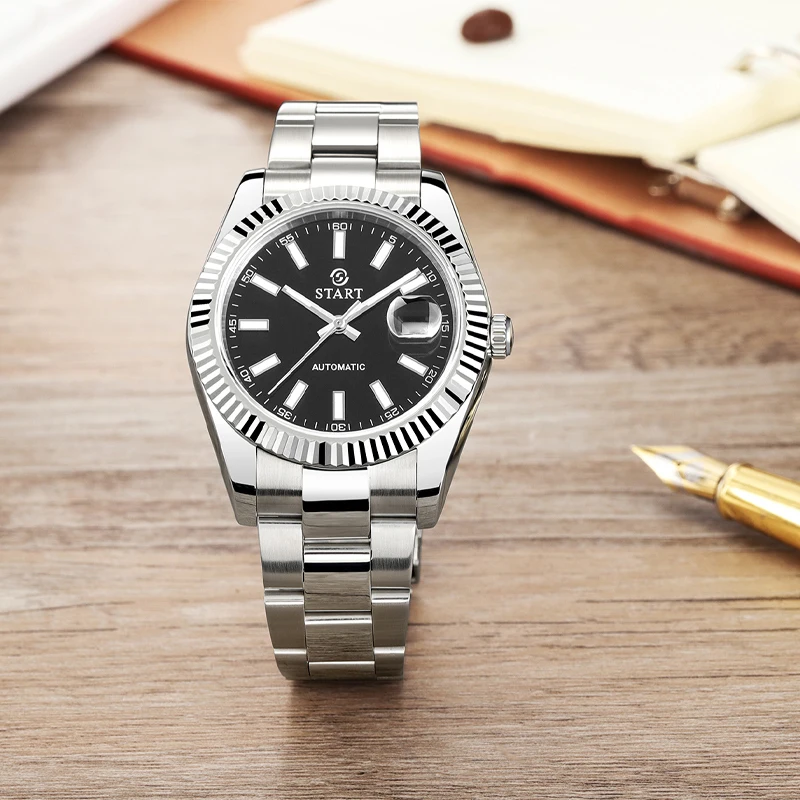 【START】Men's Watch Luminous Scale Dial Automatic Mechanical Watch Date Function Waterproof Metal