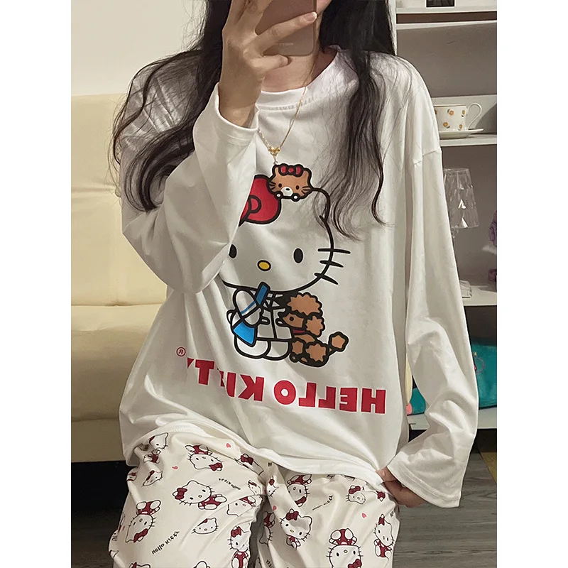 Sanrioハローキティルーズパジャマ、ラウンドネック、長袖パンツ