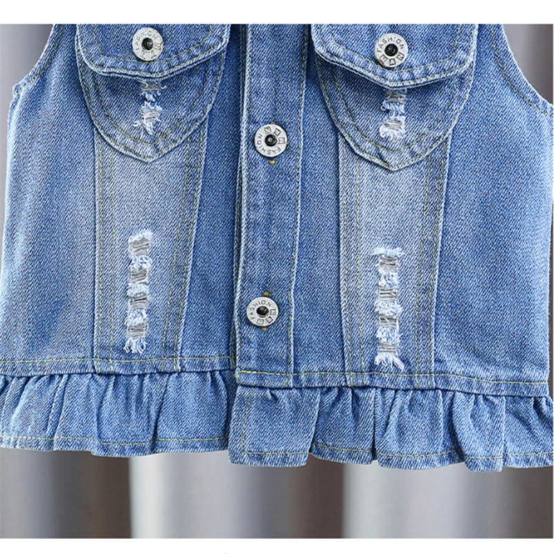  여자 귀여운 데님 조끼, 뒷면에 백조, 우아한 아동 민소매 청자켓,  캐주얼 데님 조끼, 2-9세