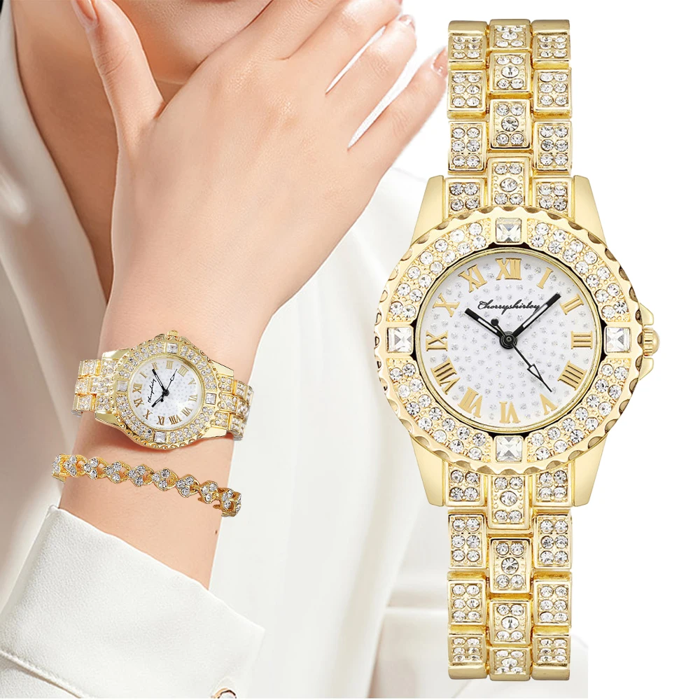 Luxury Diamond Encrusted Women Watches Gold Fashion Ladies Quartz