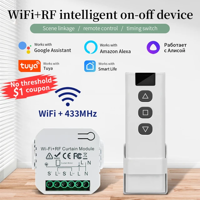 Interruptor de persiana enrollable conectado por WiFi, módulo de cortina  inteligente Tuya, Motor de persianas de 433MHz, Control remoto para Alexa y  Google Home - AliExpress