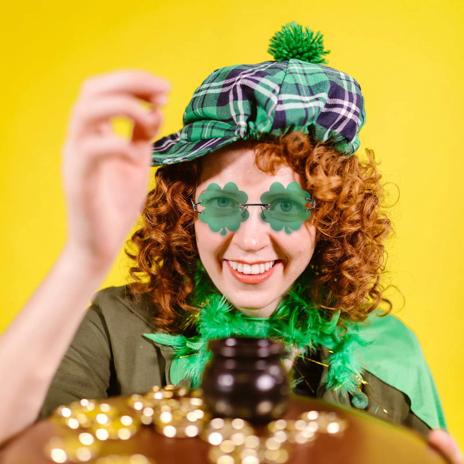 클로버 안경 1쌍, 성 패트릭의 날 안경, 축제 파티 안경, 가벼운 장식 소품