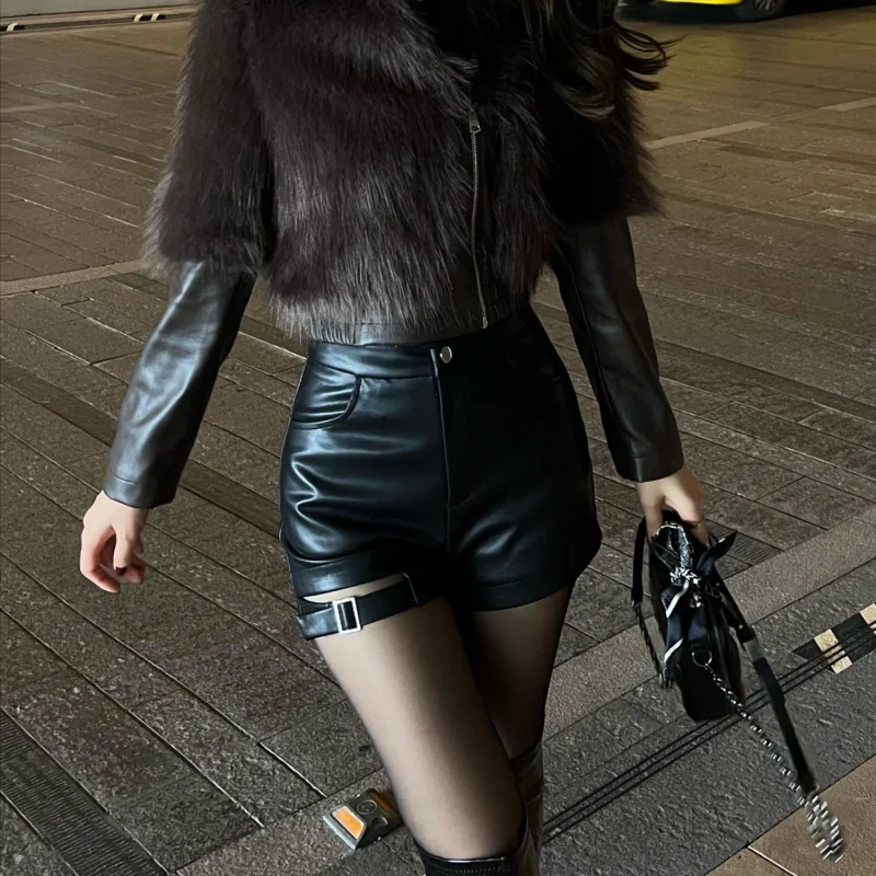 New Sexy Black Pu Leather Shorts Women's Autumn and Winter Tight Gothic High Waist Shorts Street Fashion Y2K Hot Girl Outfit