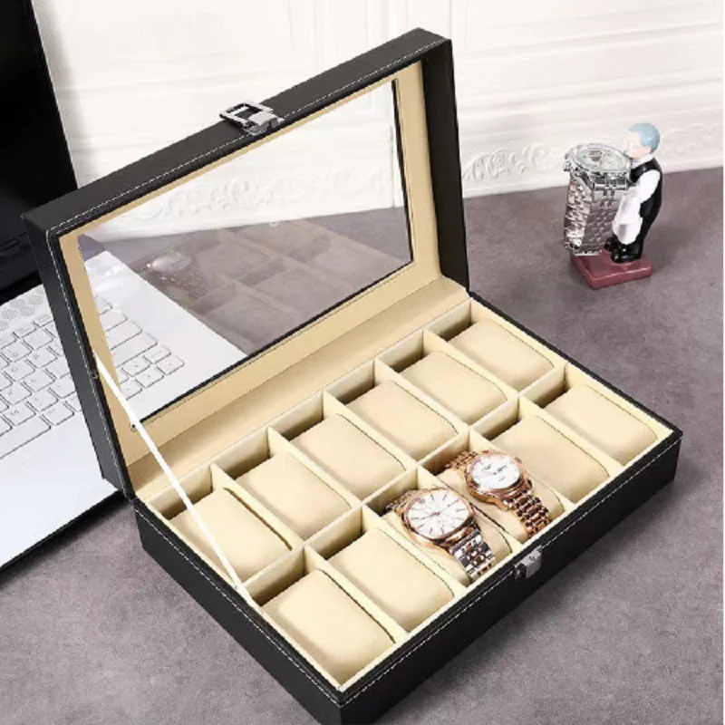 WellZone Large Capacity Multi-Functional PU Leather Watch Box Case Ring Jewelry Storage With Lock watch storage box watch storage bag watch storage pouch