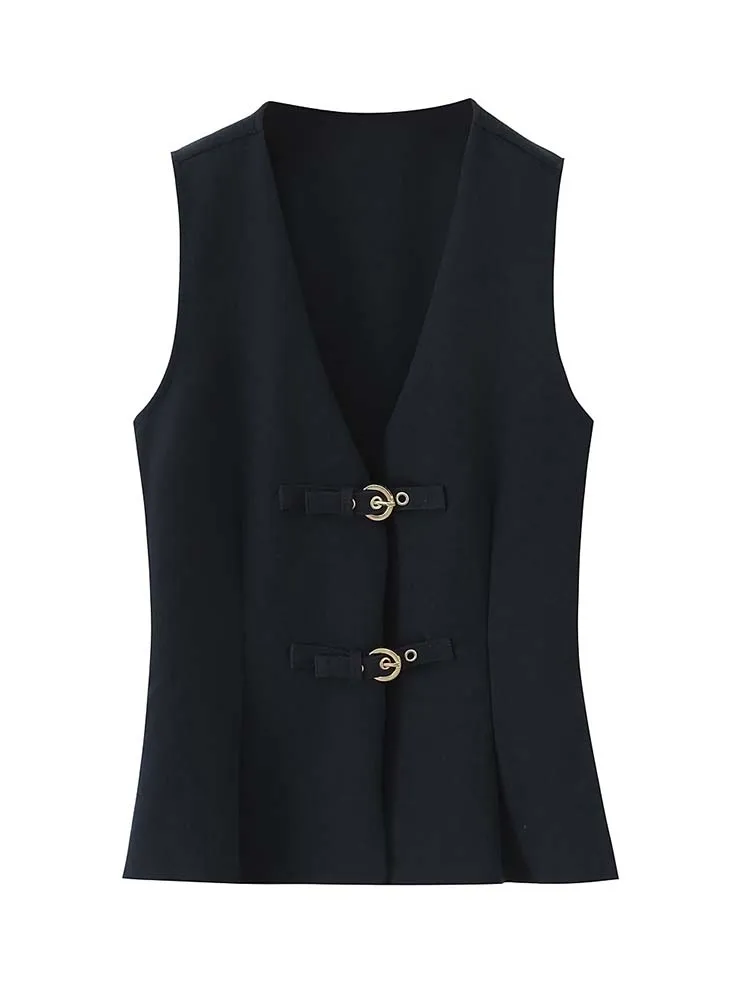 2025 New Women Two Pieces Sets  Fashion Metal Button Top + Flare Trousers Two Pieces Women Bodycon Set Woman Outfits