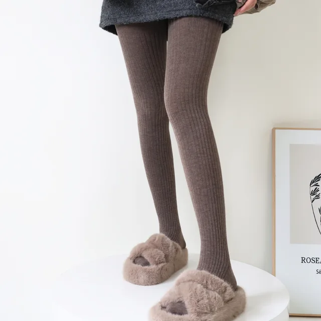 Winter Simple Vertical Stripes Fleece Thickened Warm Pantyhose, Fashionable - Picture 19 of 20