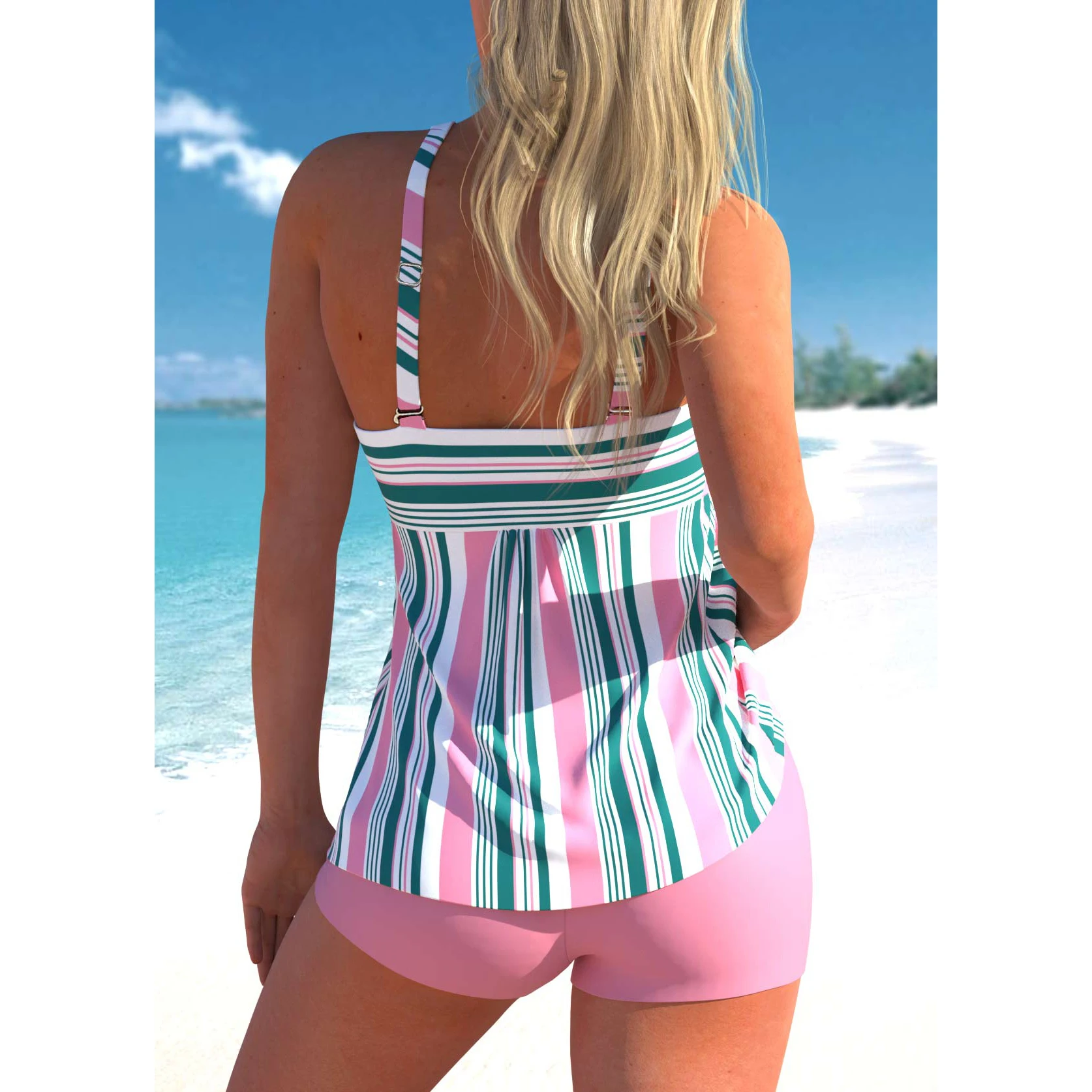 2023 New Summer Female Fashion Swimwear Women's High Waist Sexy Monokini Two Piece Tankini Swimwear Fashion Print Beachwear