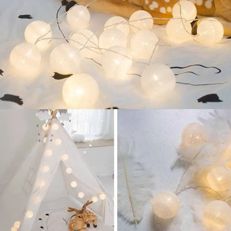 thumbnail image 1 of 20 Leds Cotton Balls Lights LED Fairy Garland Ball Light for Home Kid Bedroom Christmas Party Garden Holiday Lighting Decoration, 1 of 5