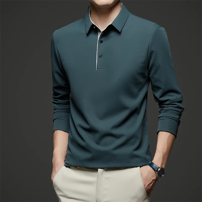 Neues Herren-Poloshirt, Business-Casual, langärmelig, einfarbig, modisch, warm, bequem, vielseitiges Oberteil für vier Jahreszeiten – Detail 31