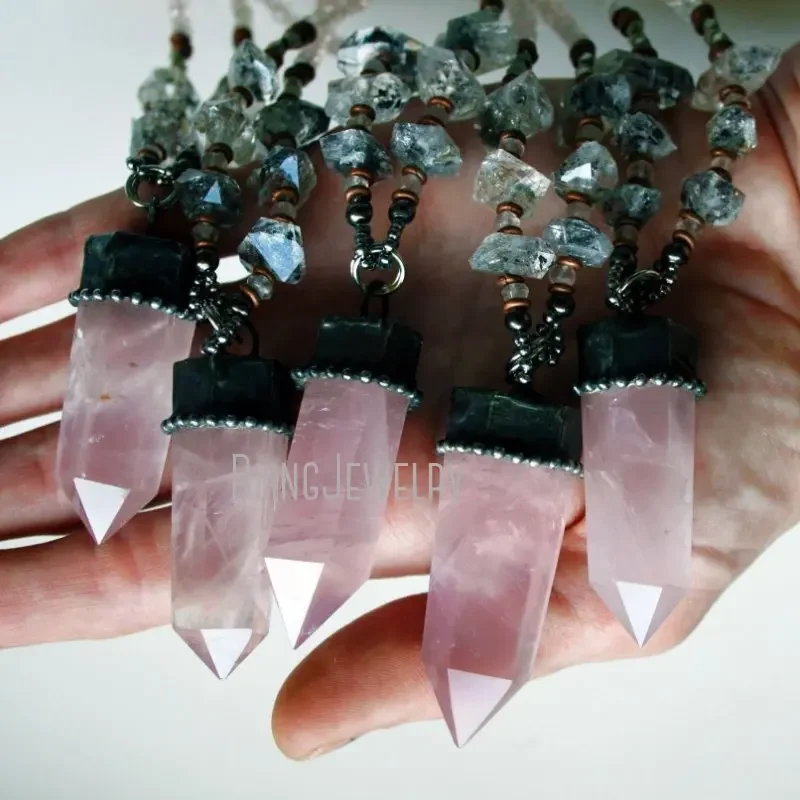 

10pcs Pink Y2k Rose Quartz Herkimer Witch Necklace Women Obelisk Love Tasliman Wiccan Wicca Goth Choker Halloween Emo Jewelry