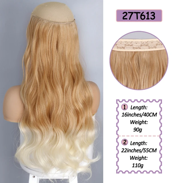 Synthetic No Clip Halo Hidden Hair Extension Ombre Artificial Natural Fake False Long Short Straight Hairpiece Blonde For Women 27T613