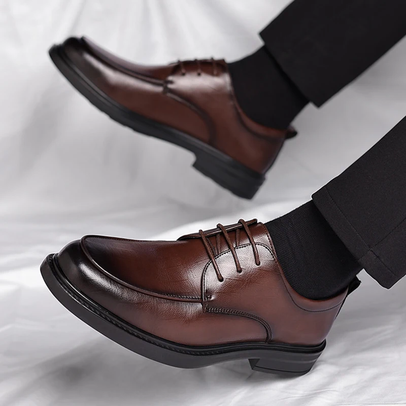 Leather Shoes Men's Formal Genuine Leather Fashion Dress Italian Style Business Office Wedding Solid Color Lace Up