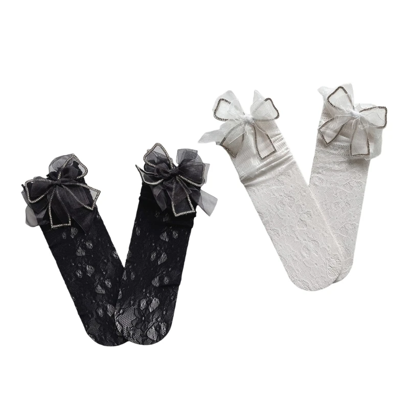 

YYDS Knee High Socks Lace Bows Socks Loose Stocking Costume for Student