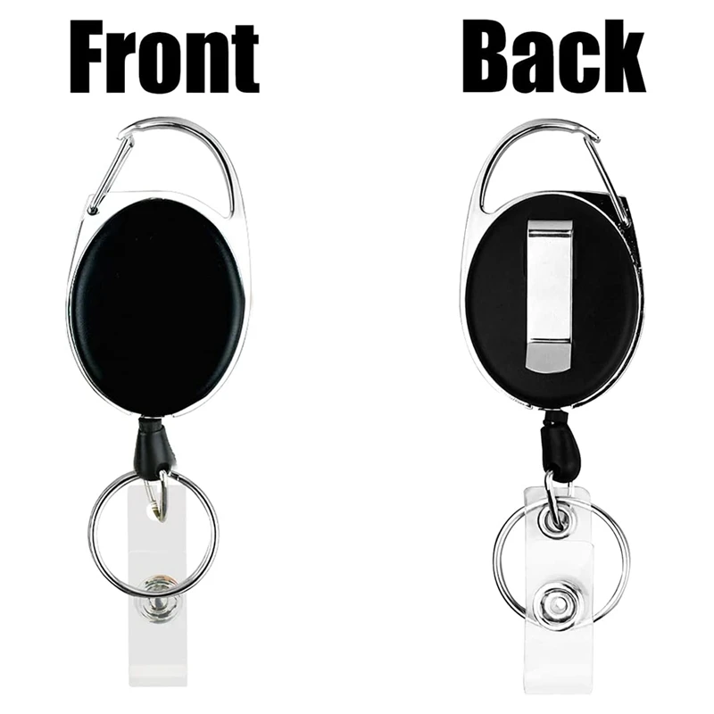 

10 Pack Heavy Duty Retractable Badge Reel Id Card Holder With Clip And Keyring Carabiner Keychain With Belt Clip Black