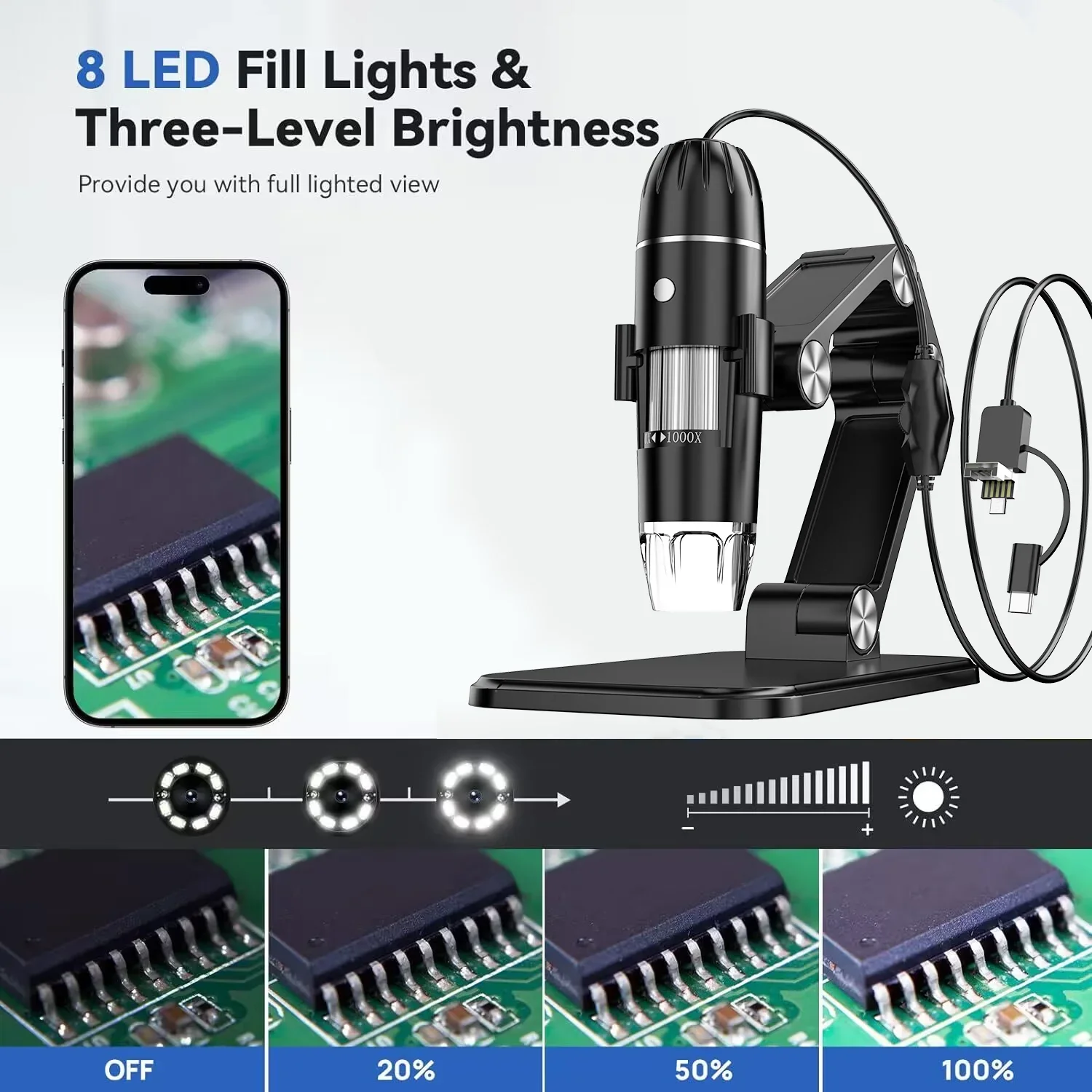 Digital Microscope Camera 3 In1 Type C USB Portable USB Handheld Microscopes For Soldering LED Magnifier Mobile Phone Repairing 2