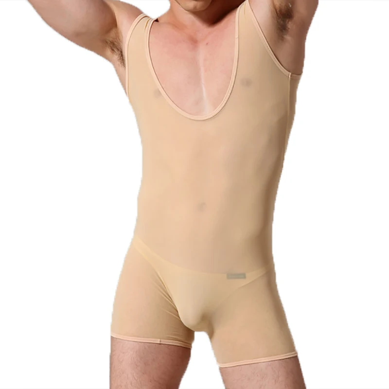 Mens Undershirts Leotard Porno Mesh Transparent Bodysuits Singlet Jumpsuits Sous Vetement Homme Sexy Hot Erotique Gay Underwear