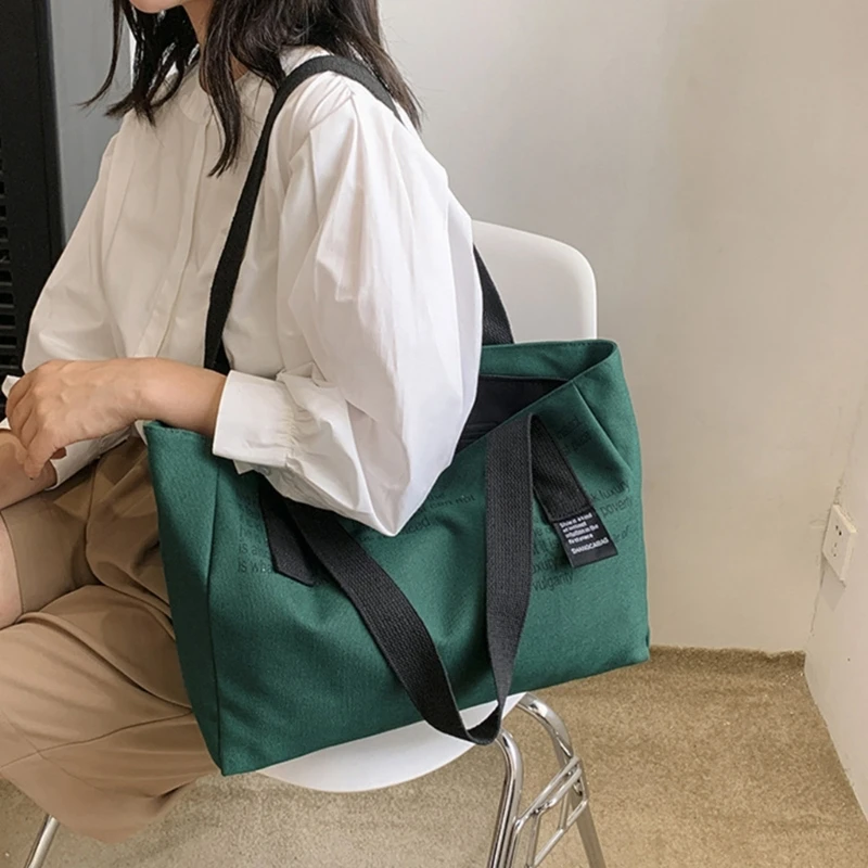 Women Canvas Shoulder Bag Ladies Casual Handbag Tote Bag Large Capacity Reusable Shopping Bag