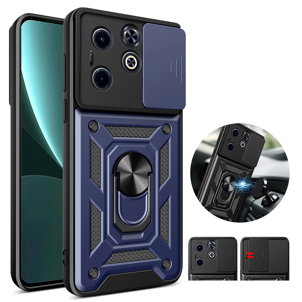 Funda De Cámara Deslizante Para Infinix Smart 8, Soporte De Anillo Magnético Para Coche, Protección De Silicona, Cubierta De Teléfono De Lujo, Infinix