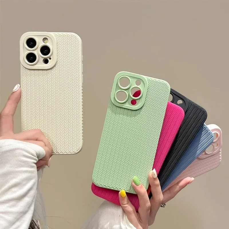 Elegant Fine Hole Woven Pattern Silicone Phone Case with Full Camera Protection & Shockproof Soft Bumper Cover
