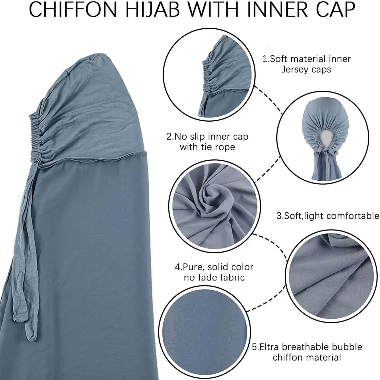 Muslim Women Chiffon Hijab With Cap Bonnet instant Chiffon Hijab Pinles Shawl Head Scarf Under scarf Caps  Cover Headwrap
