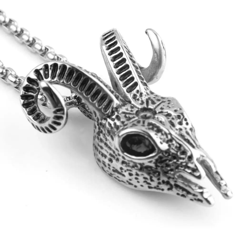 

Vintage Sheep Head Stainless Steel Pendant Necklace Viking Men's Goat Skull Titanium Steel Pendant Necklace Punk Jewelry