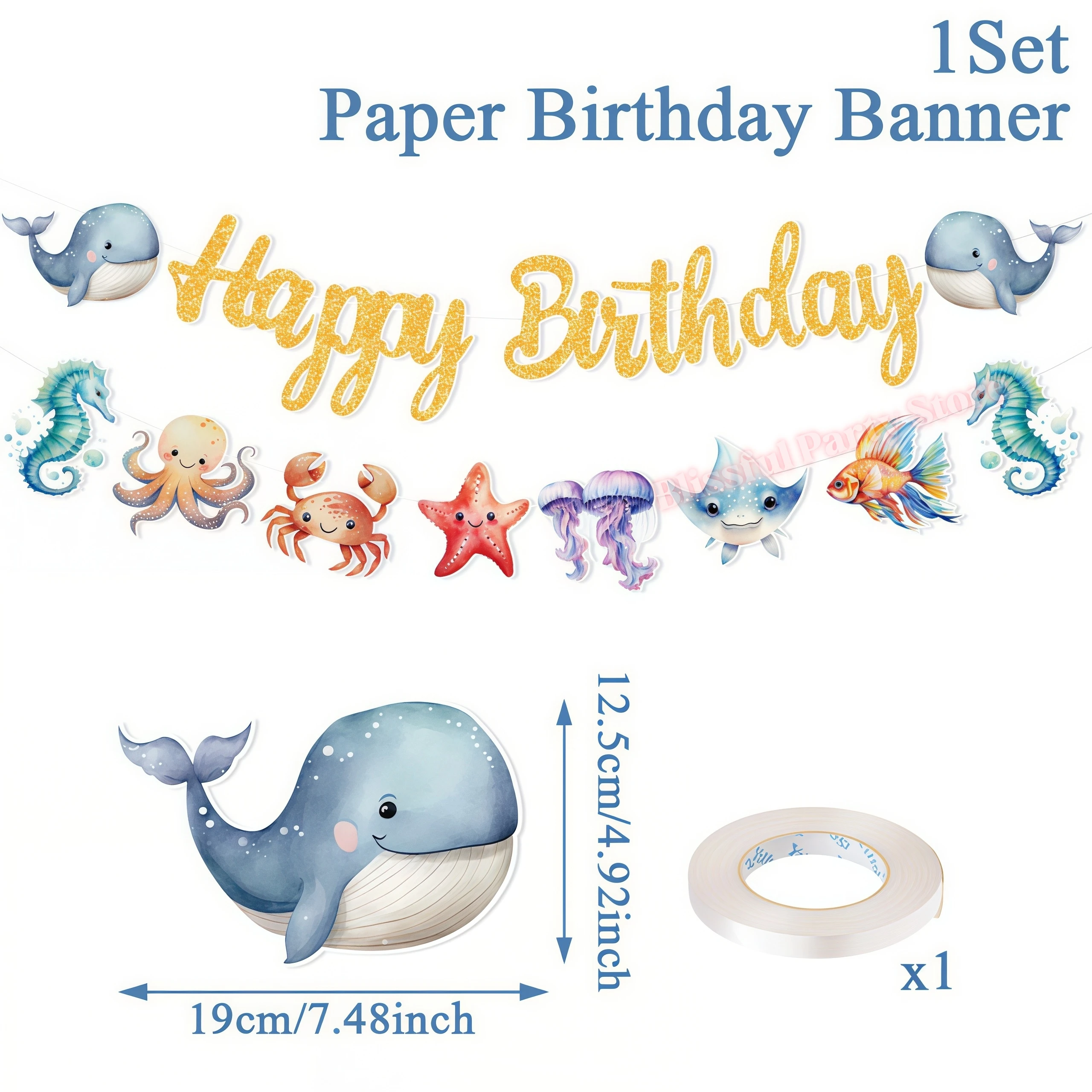 Meeres-Tier Einweggeschirr für die 1. Geburtstagsfeier, Dekorationen, Kinder-Gastgeschenke, Unterwasser-Wal-Babyparty-Zubehör, Geschenke – Detail 16