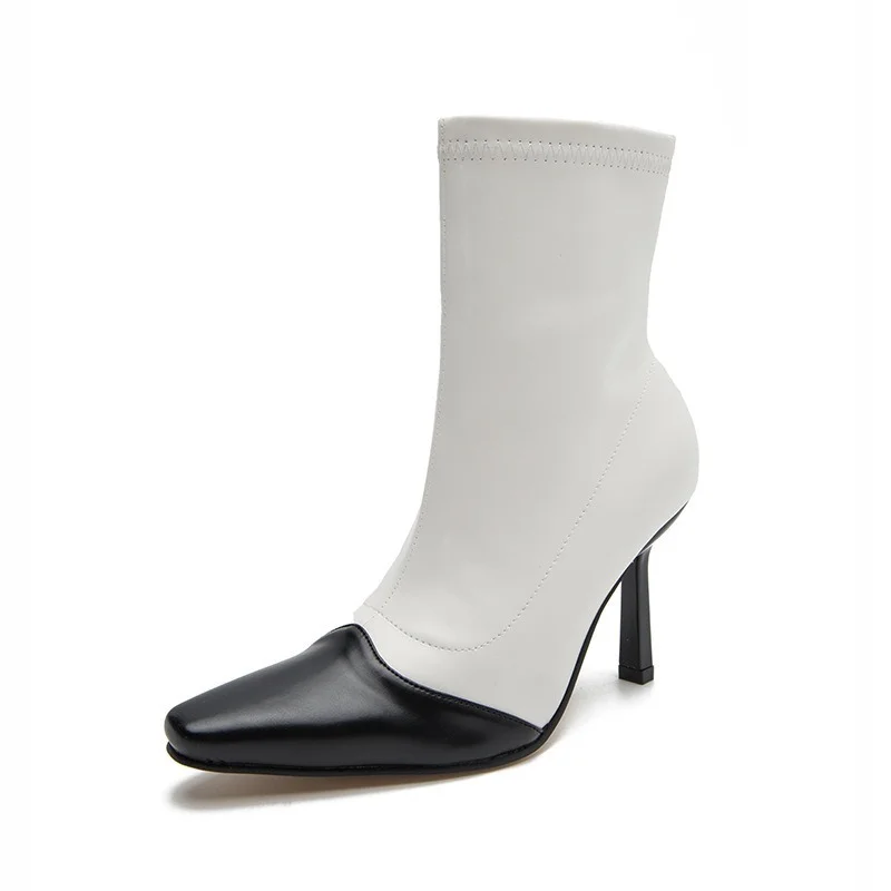 Mid-tube Short Boots Women's 2022 Spring and Autumn New Pointed Toe High-heeled Shoes Stiletto Sexy British Style Color Matching