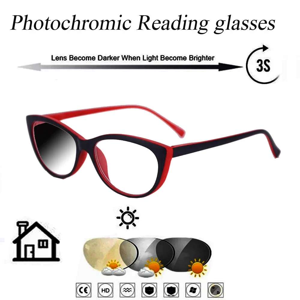 

Photochromic Gray Reading Glasses Ultralight Trend High Quality Fashion for Men Women Black Frame +0.75 To +4.0