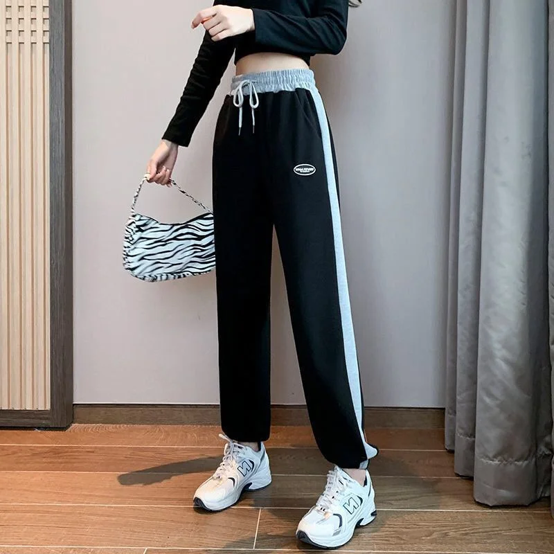 New Autumn Winter Casaul Pants Korean Style High Waist Harem Pants Black Letter Print Trousers Workwear Pantalones De Mujer women s jeans wild mom jeans workwear new hole high waist harem jeans woman elastic cropped harem pants pants pants