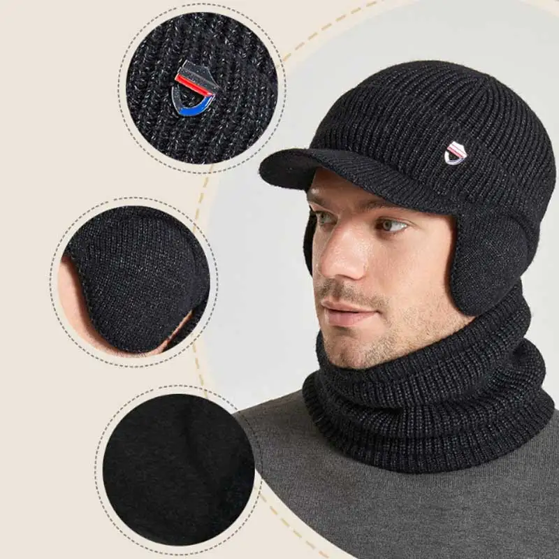 2PCS/set Men Knited Hat Scarf Skullies Cap Winter Riding Hat