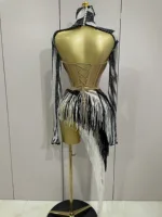 2025 New Shiny Diamond Sequin Tassels Sexy Mesh Long Sleeved Two Piece Set Women Evening Birthday paty Nightclub Stage Costume - Image 3