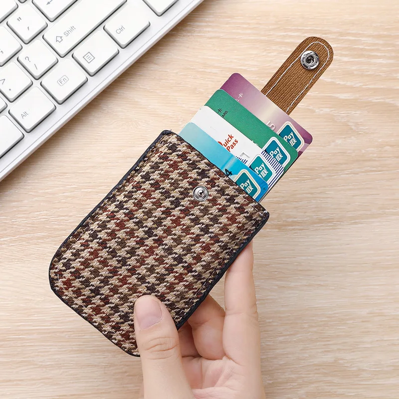 Sleek Houndstooth Ultra-Thin Women's Card Holder – Portable Large Capacity Organizer