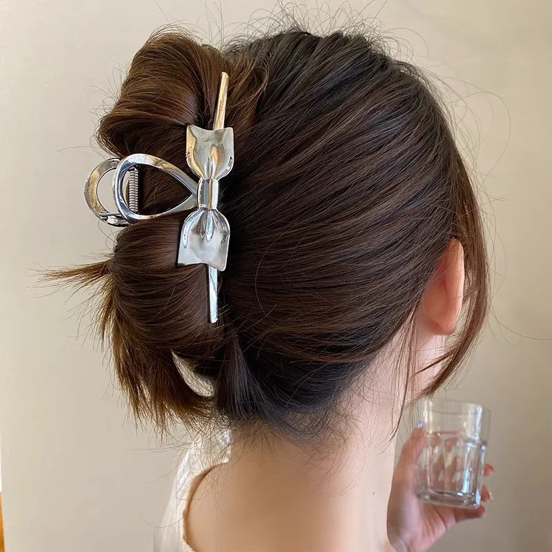 New Bow Hair Claw Fashion Ponytail Shark Clip Metal Hair Grab Casual Claw Clip Hair Accessories For Women Girls decorate