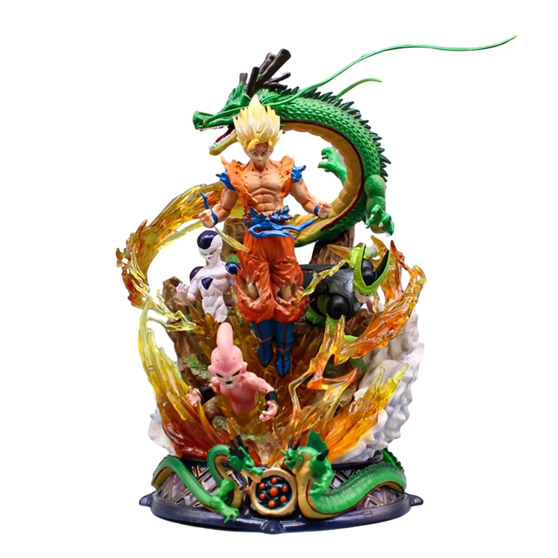 

23cm Dragon Ball Cartoon Super Saiyan Son Goku Cell Shenron Buu Anime Figure Gk Statue Figurine Model Doll Collection Toy Gift