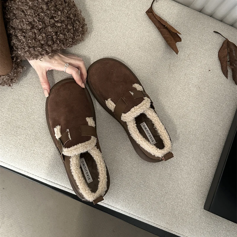 Snow Women Boots Fashion Real Wool Shoes Slip On Platform Shoes For Women Ankle Boots Waterproof Plush Winter Shoes Botas Mujer