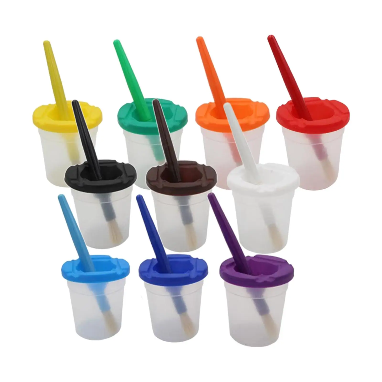 Childrens Paint Cups 10 Pieces with Lids Paint Cups Set and Brushes anti for Toddlers painting brushes paint cups
