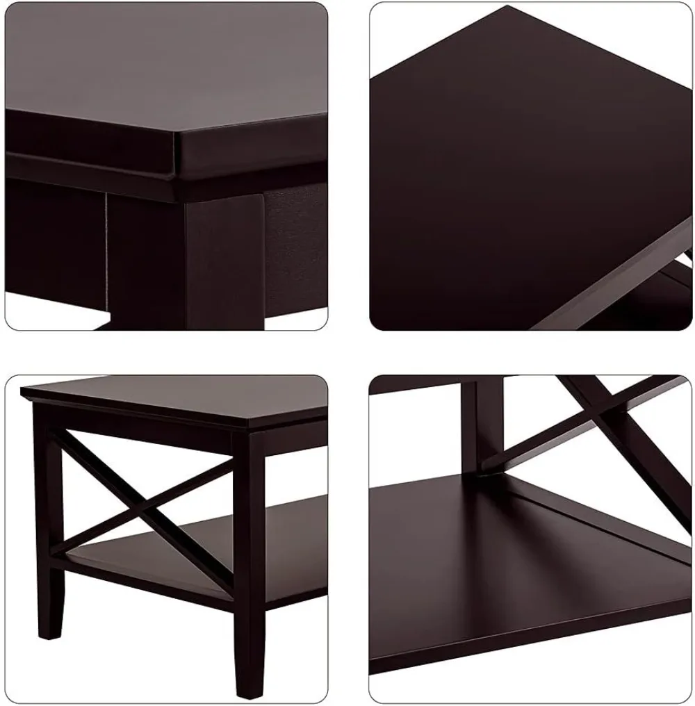 Oxford Coffee Table with Thicker Legs, Espresso Wood Coffee Table with Storage for Living Room 4