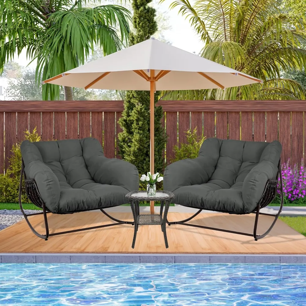 Rocking Chair Indoor & Outdoor,All Weather Wicker Patio Chair with Cushion & Pillow, Oversized Papasan Egg Chair 2