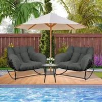Rocking Chair Indoor & Outdoor,All Weather Wicker Patio Chair with Cushion & Pillow, Oversized Papasan Egg Chair 2