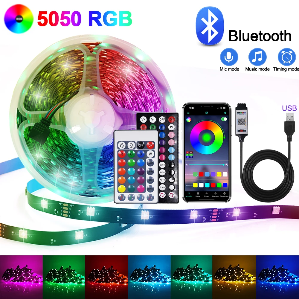 

5V USB Led Strip Light RGB 5050 Flexible LED Tape Ribbon Bluetooth App Voice Control Diode Tape for TV Backlight Room Decoration