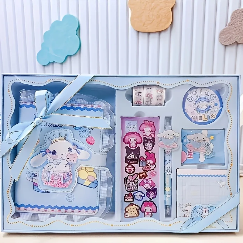 헬로 키티와 친구들 문구류 컬렉션 - 이 세트에는 노트, 볼펜, 스티커 메모, 스티커가 포함되어 있습니다.