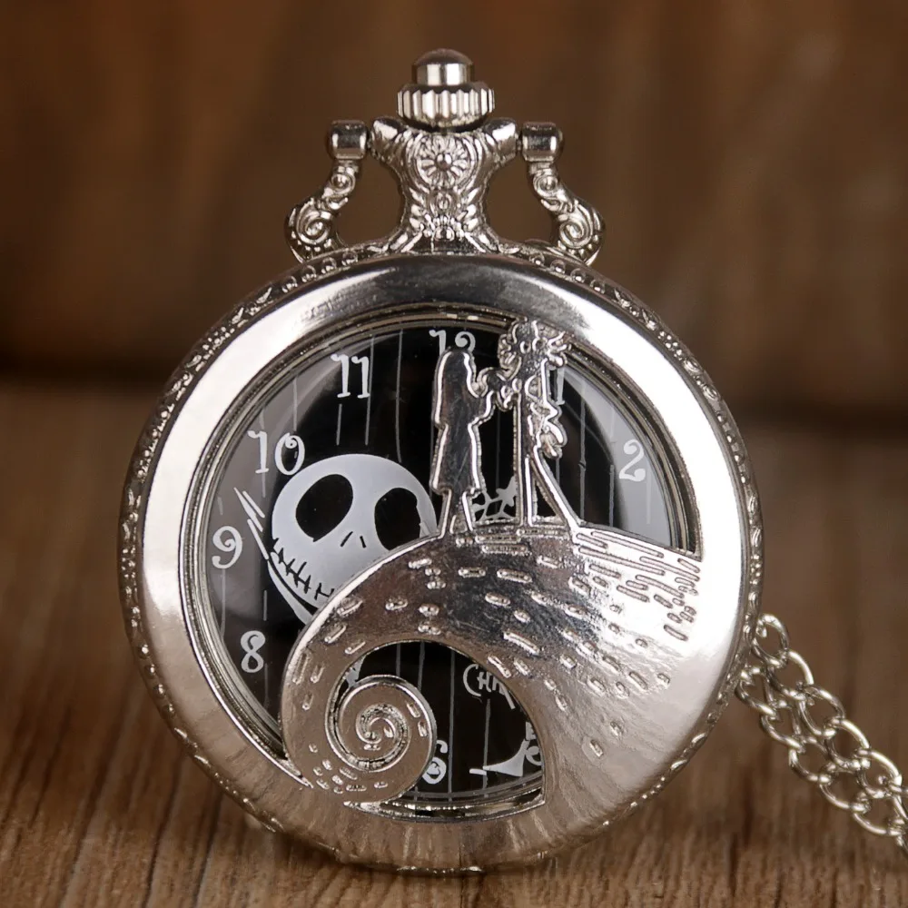 Reloj de bolsillo de cuarzo negro con diseño de tema navideño Vintage, collar, regalos para hombres y mujeres, relojes exquisitos de Quarttz, moda