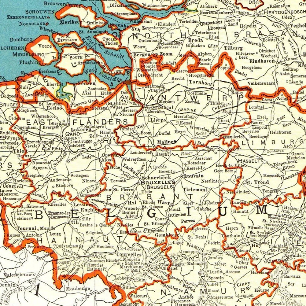 100*150cm Map of The Belgium and Netherlands in 1936 Retro Wall Art Poster Canvas Painting Home Decor School Supplies