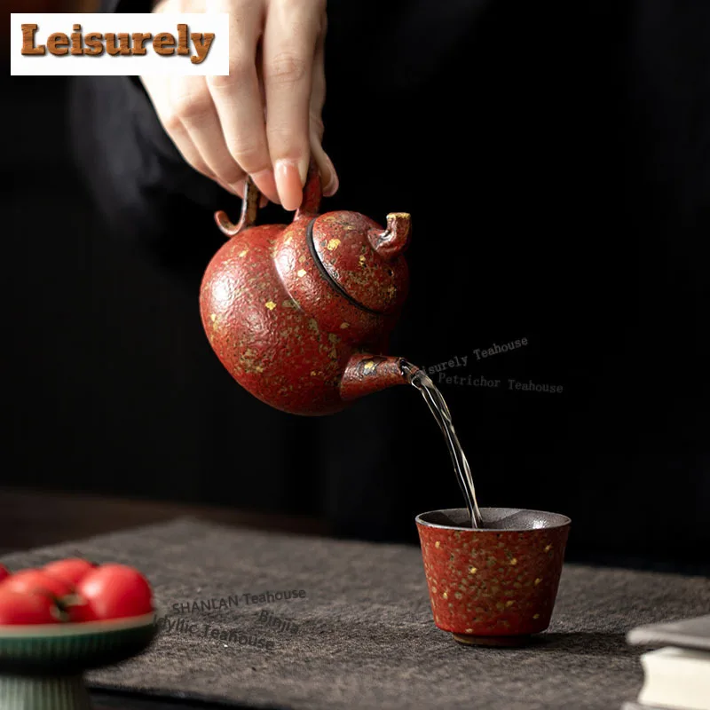 125ML Red Mountain Sprinkled Gold Gourd Teapot Zen Tea Infuser Pot Tea Soaking Kettle With Ball Hole Teaware Accessories Craft